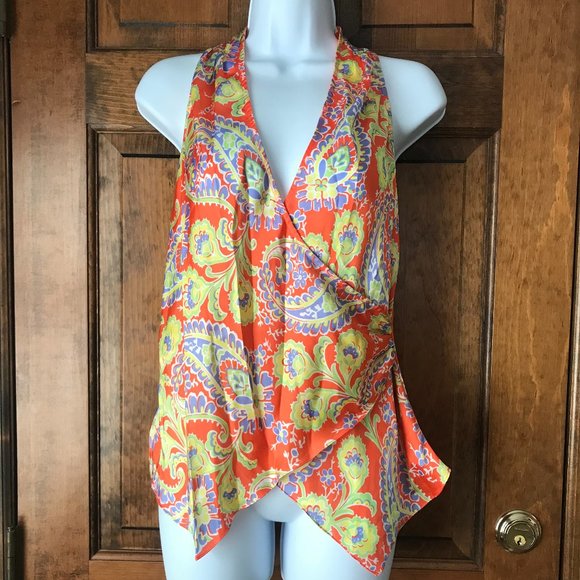 Lauren Ralph Lauren Orange w/Blue Yellow Green Paisley Sleeveless Top 6 Petite - Picture 1 of 11